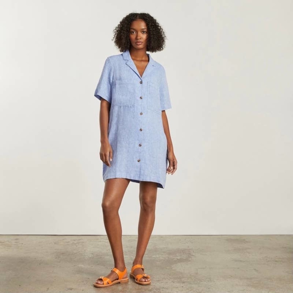 Everlane The Linen Workwear Dress In Blue XS